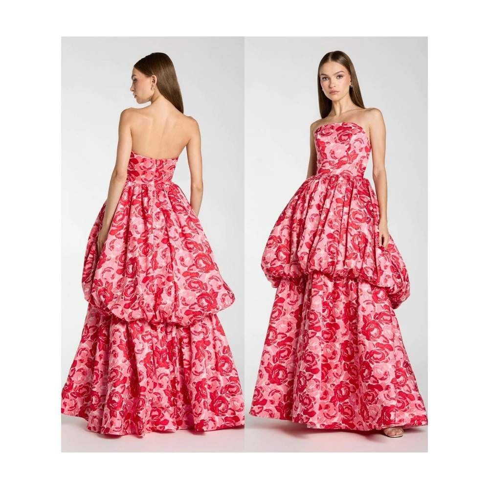 NEW Mac Duggal Pink Brocade Strapless Bubble Hem Ballgown $798 - Size 4